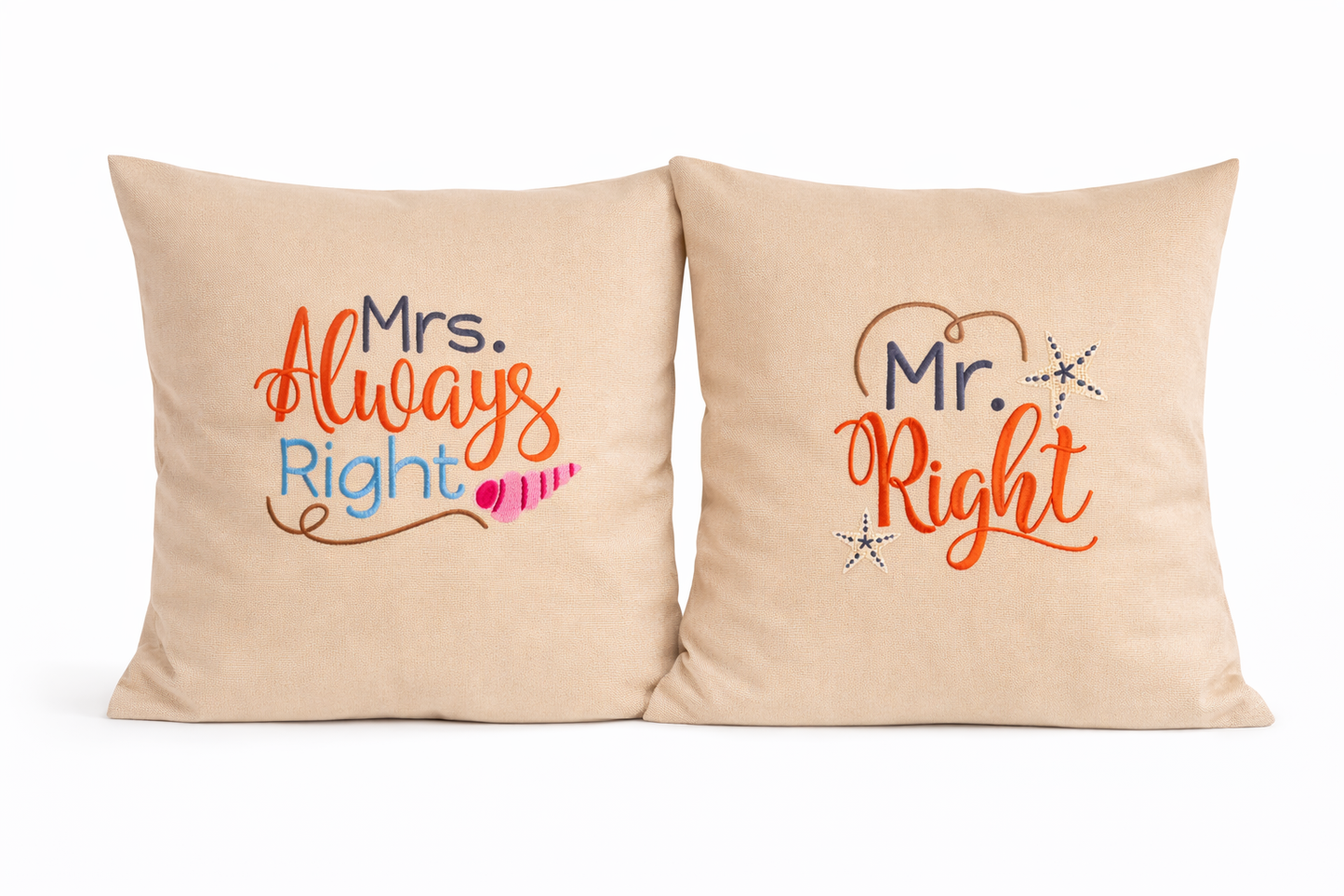 Set Kissenbezug - bestickt -Mrs & Mr Right - Geschenk-Hochzeit - WOHNACCESSOIRES