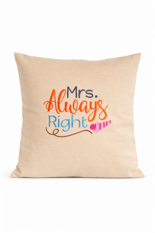 Kissenbezug - bestickt -Mrs Right - Geschenk-Hochzeit - WOHNACCESSOIRES
