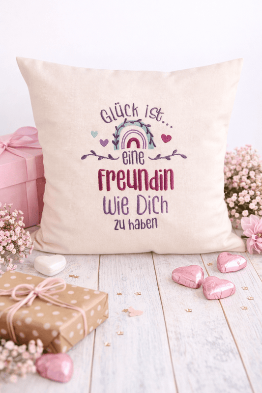 Kissenbezug Zierkissen 40x40 bestickt Baumwolle - Deko für Wohnzimmer Geschenk für Freundin