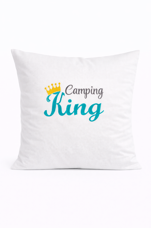 Kissenbezug - bestickt - Camping King-Geschenk-WOHNACCESSOIRES