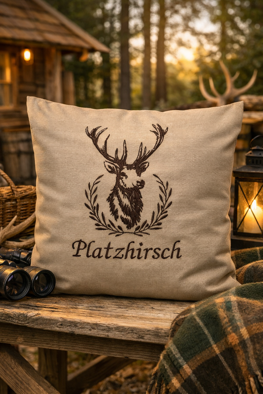 Dieser bestickte Kissenbezug ist eine liebevolle Geschenkidee und ein hochwertiges Mitbringsel für alle Waldliebhaber, Jäger und Liebhaber des Landhausstil 