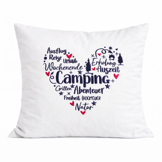 Kissenbezug - bestickt - Campingherz-Geschenk-WOHNACCESSOIRES
