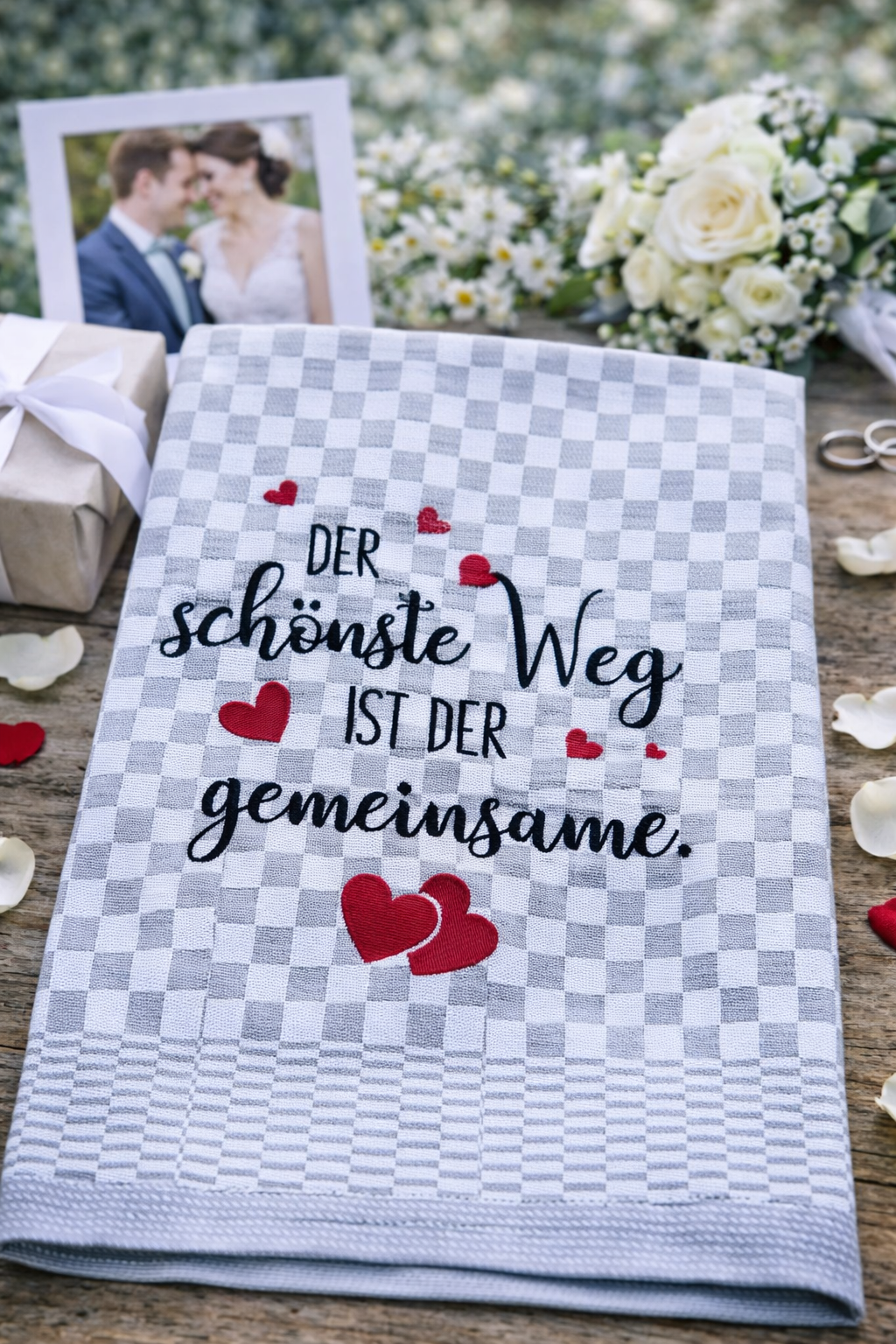 Besticktes Geschirrtuch "Der schönste Weg" - Geschenk für Familie-Hochzeit - Küchendeko