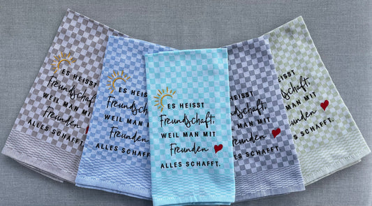 Besticktes Geschirrtuch "Freundschaft" - Geschenk für Freunde-Küchendeko
