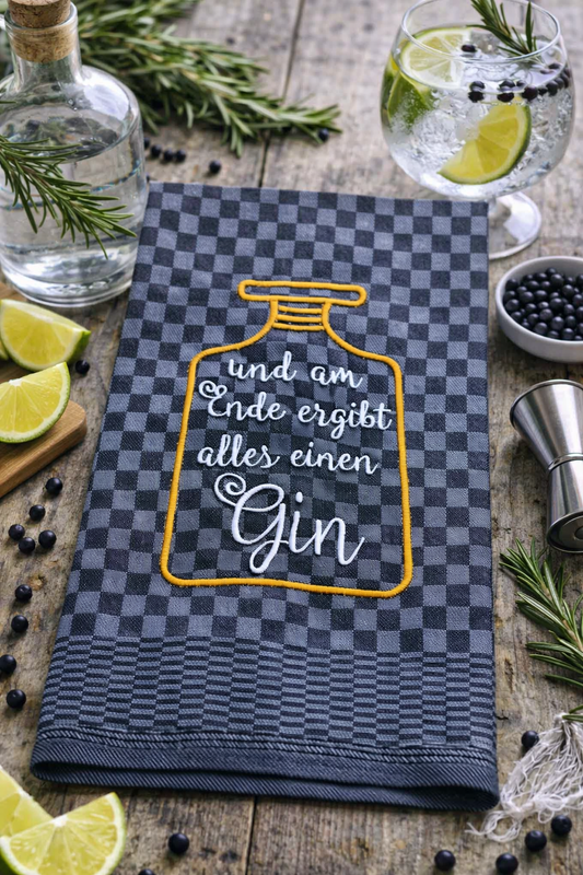 Besticktes Geschirrtuch "Gin" - Geschenk für Ginliebhaber-Küchendeko