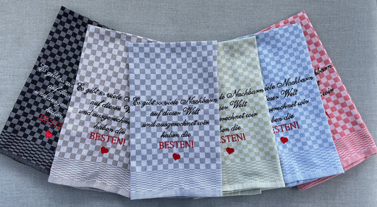 Besticktes Geschirrtuch "Nachbarn" - Geschenk für Nachbarn-Küchendeko