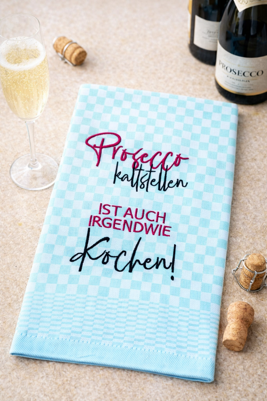 Besticktes Geschirrtuch "Prosecco" - Geschenk für Proseccoliebhaber-Küchendeko