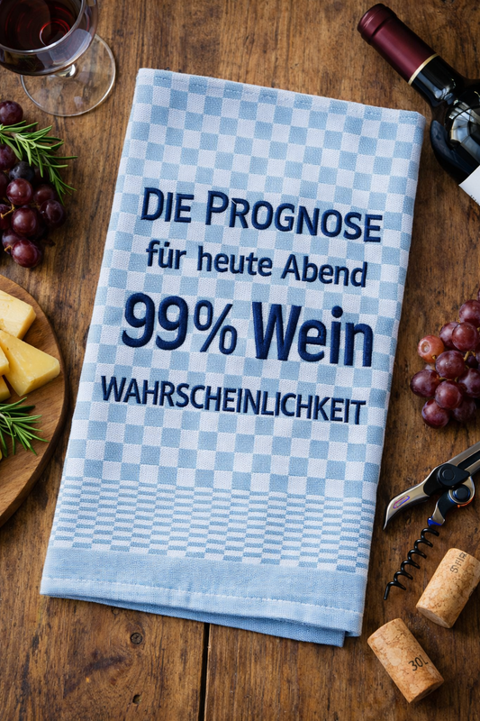 Besticktes Geschirrtuch "99% Weinwahrscheinlichkeit" - Geschenk für Weinliebhaber-Küchendeko