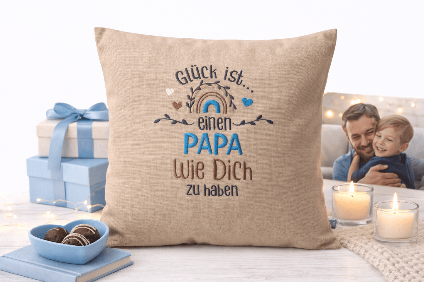 Kissenbezug Zierkissen 40x40 bestickt Baumwolle - Deko für Wohnzimmer Geschenk für Papa Vater