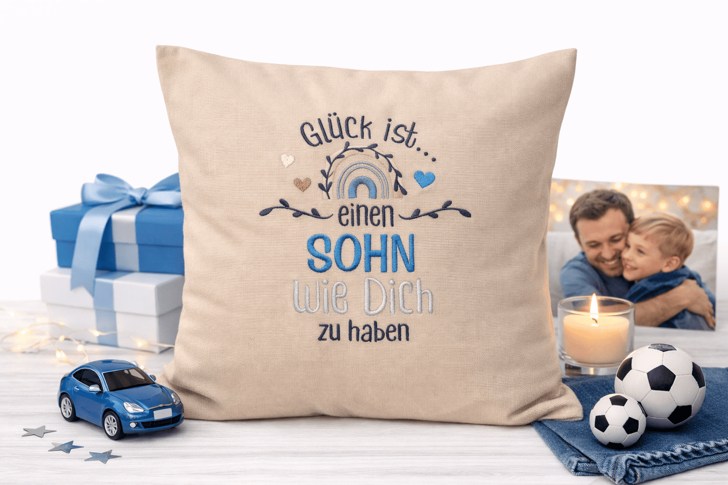 Kissenbezug - bestickt -Glück Sohn- Geschenk-Sohn-WOHNACCESSOIRES