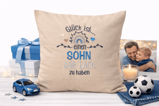 Kissenbezug - bestickt -Glück Sohn- Geschenk-Sohn-WOHNACCESSOIRES