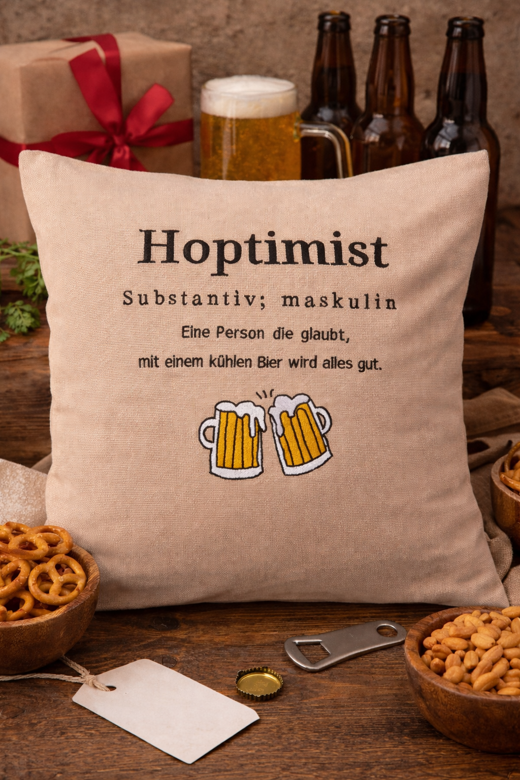Kissenbezug - Hoptimist - Geschenk-Bierliebhaber- WOHNACCESSOIRES