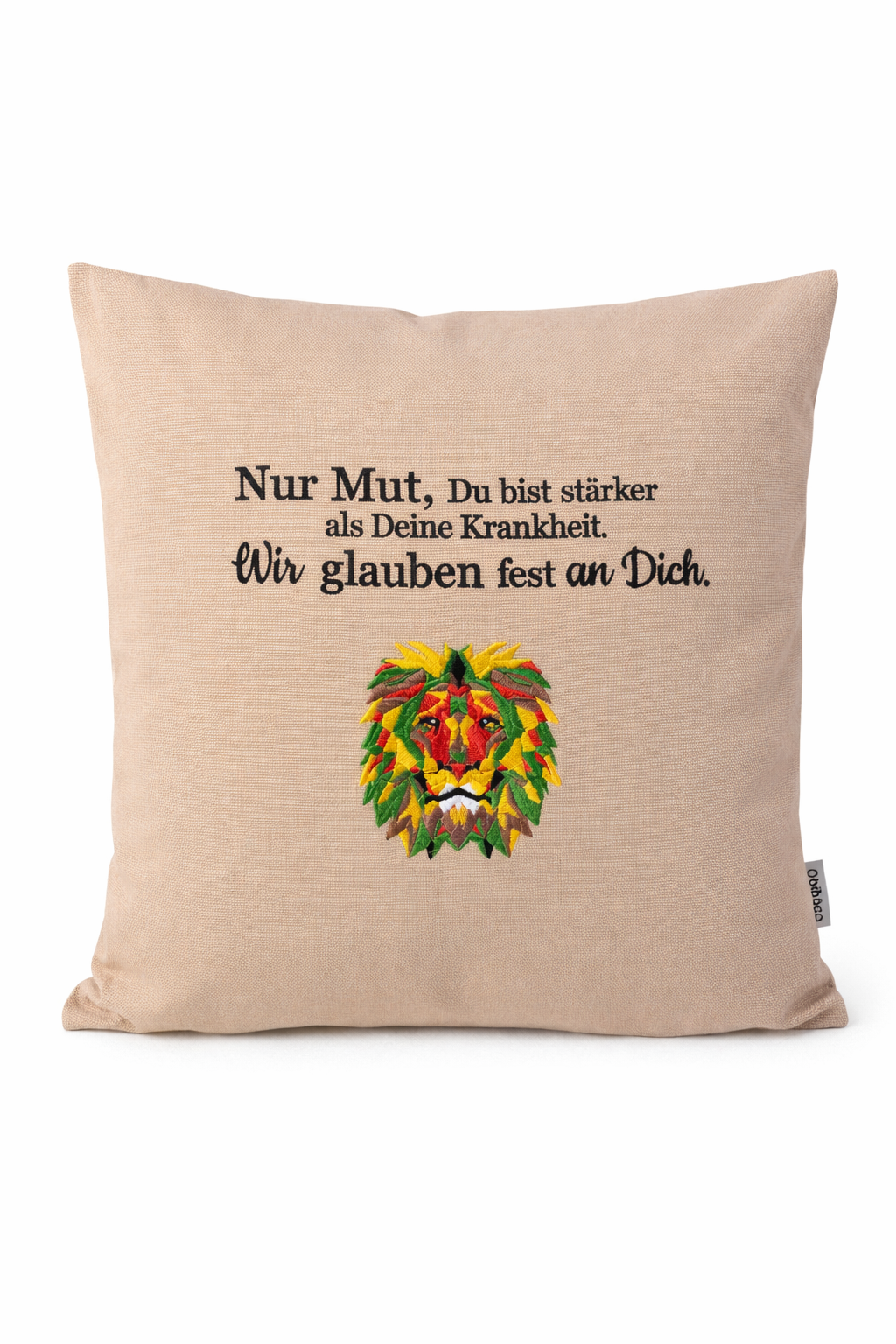 Kissenbezug Zierkissen 40x40 bestickt Baumwolle - Geschenk Gesundheit Löwenherz