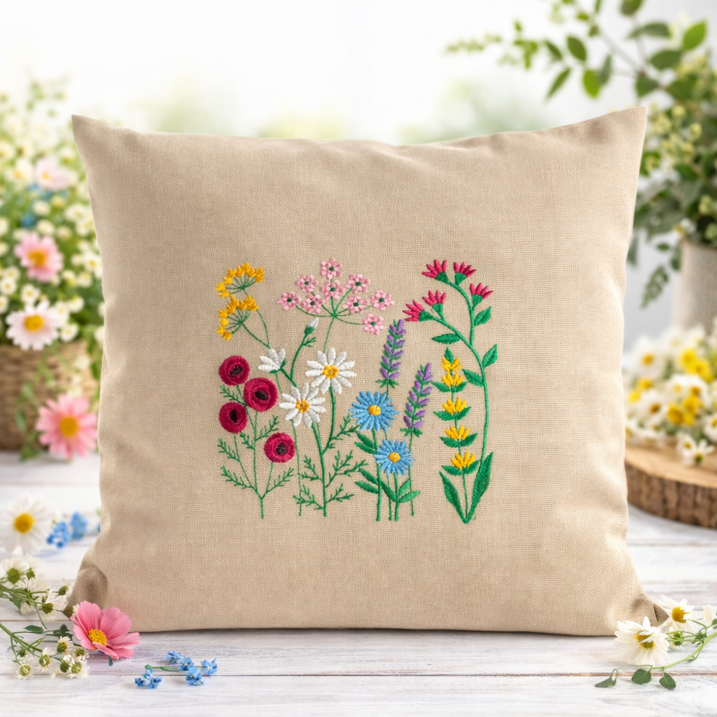 Kissenbezug - bestickt - Wildblumen - WOHNACCESSOIRES