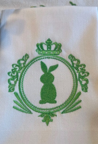Stoffservietten, 40x40cm, Baumwolle, Osterdeko, bestickt, festlich, Tischdekoration, Set, Tischwäsche, Heimtextilien, Hase, weiß