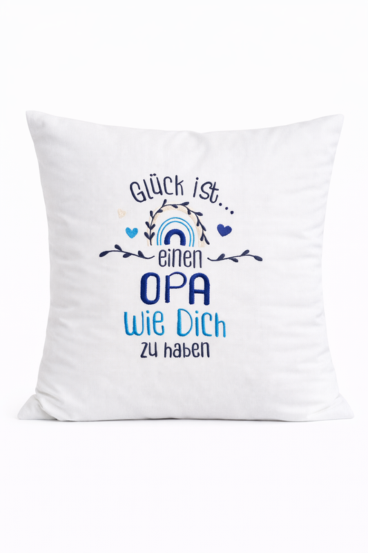 Kissenbezug - bestickt -Glück Opa - Geschenk-Opa-Großvater-WOHNACCESSOIRES