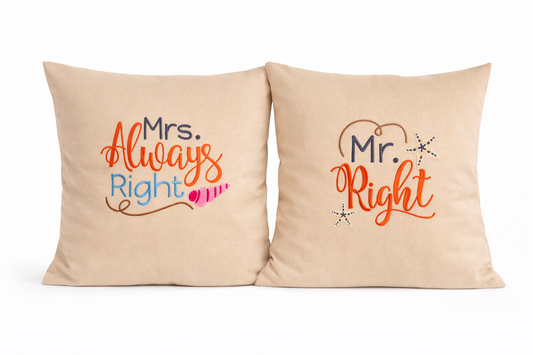 Set Kissenbezug - bestickt -Mrs & Mr Right -  Geschenk-Hochzeit - WOHNACCESSOIRES