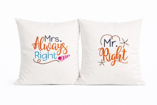 Set Kissenbezug - bestickt -Mrs & Mr Right -  Geschenk-Hochzeit - WOHNACCESSOIRES