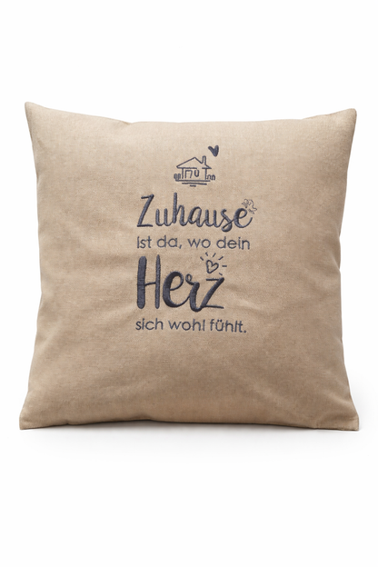 Kissenbezug Zierkissen 40x40 bestickt Baumwolle - Deko für Wohnzimmer Geschenk für Zuhause & Heimat