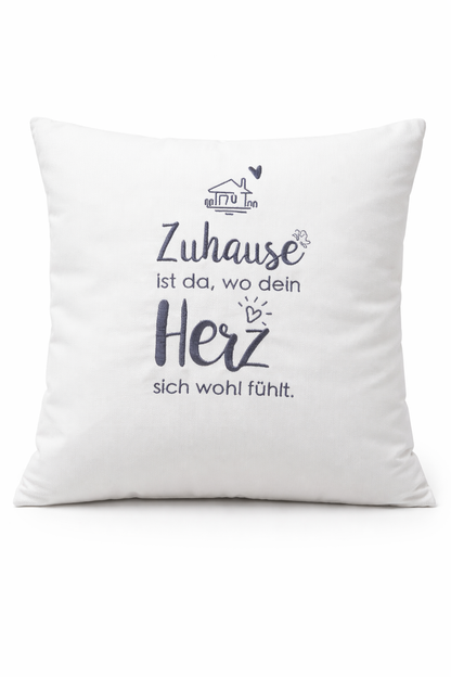 Kissenbezug Zierkissen 40x40 bestickt Baumwolle - Deko für Wohnzimmer Geschenk für Zuhause & Heimat