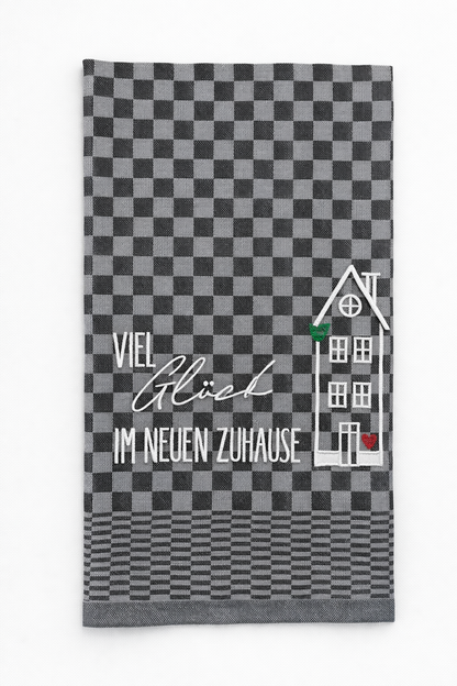 Geschirrtuch Küchenhandtuch bestickt 50x70 Baumwolle Küchendeko Geschenk für Einzug Richtfest Viel Glück