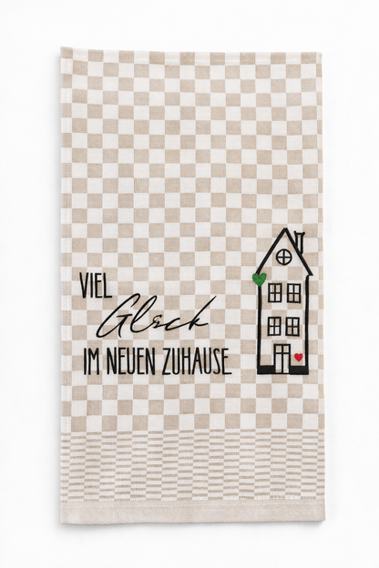 Geschirrtuch Küchenhandtuch bestickt 50x70 Baumwolle Küchendeko Geschenk für Einzug Richtfest Viel Glück