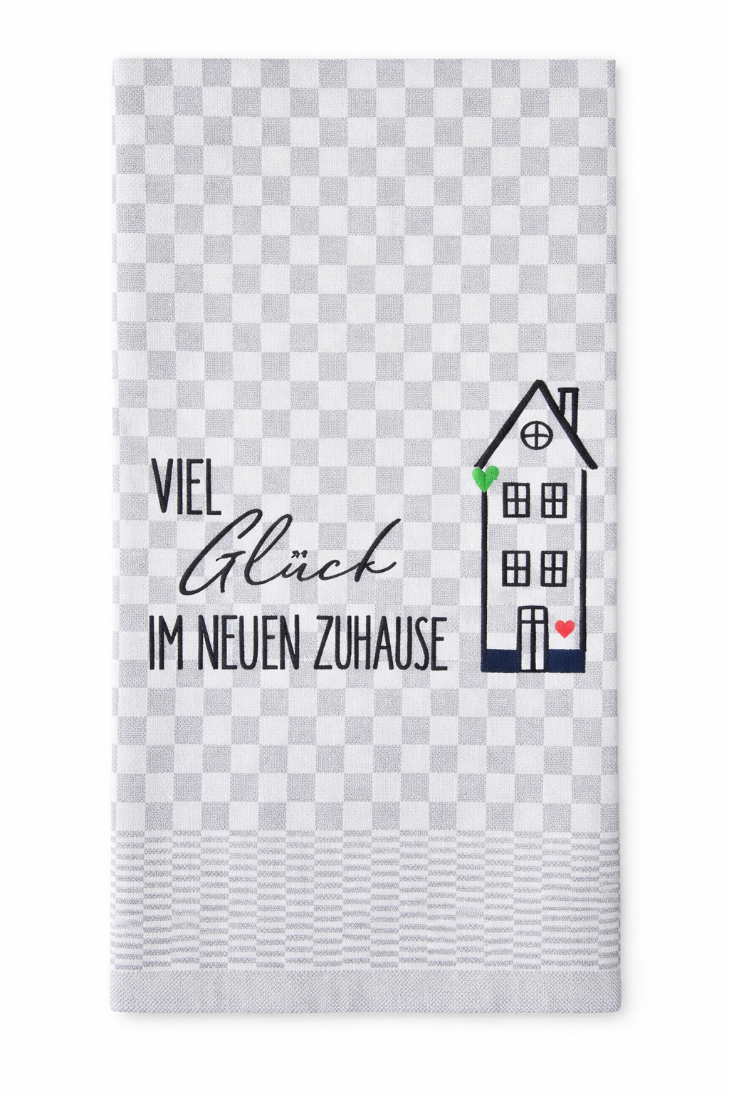 Geschirrtuch Küchenhandtuch bestickt 50x70 Baumwolle Küchendeko Geschenk für Einzug Richtfest Viel Glück