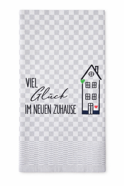 Geschirrtuch Küchenhandtuch bestickt 50x70 Baumwolle Küchendeko Geschenk für Einzug Richtfest Viel Glück