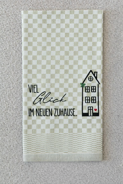 Geschirrtuch Küchenhandtuch bestickt 50x70 Baumwolle Küchendeko Geschenk für Einzug Richtfest Viel Glück
