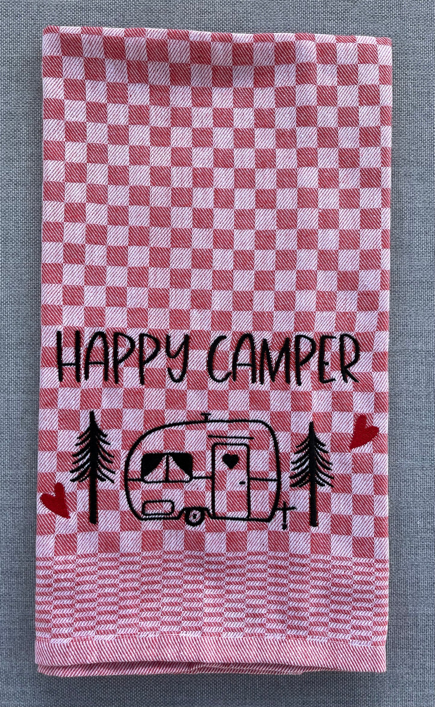 HAPPY CAMPER/WOHNWAGEN - Geschirrtuch bestickt, Küchentuch, Küche, Geschenk, Geschenkidee, Einladung