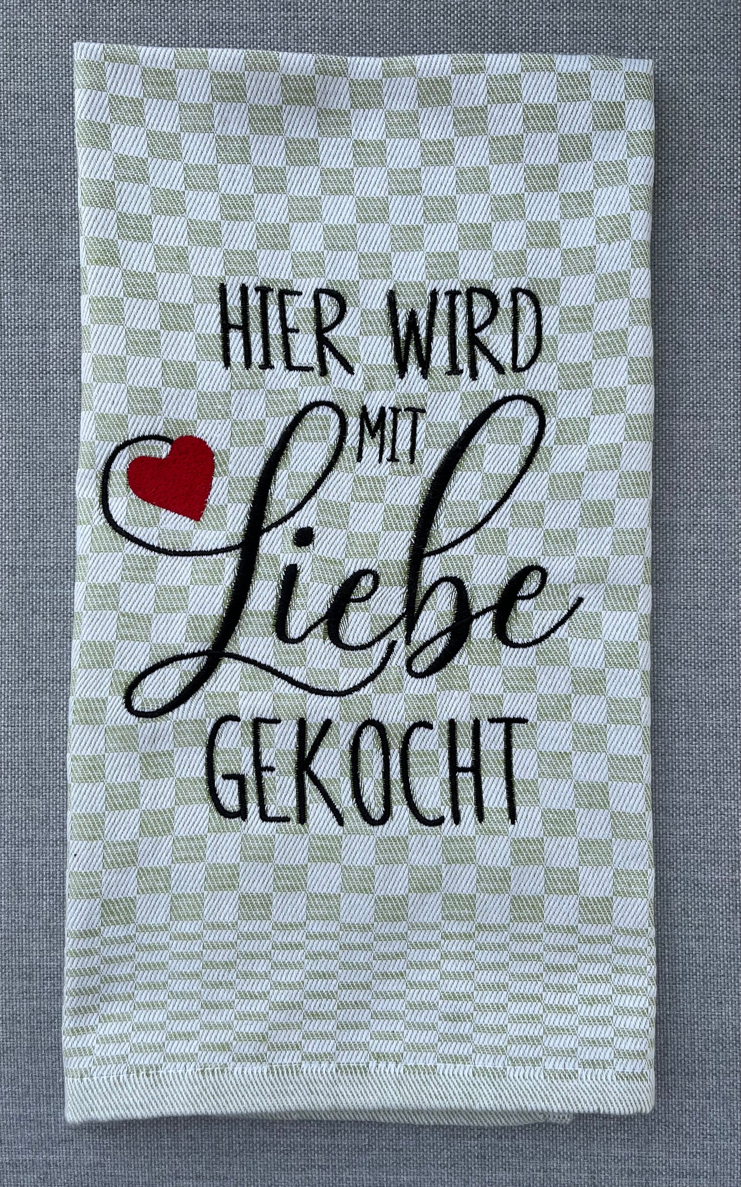 MIT LIEBE GEKOCHT - Geschirrtuch bestickt, Küchentuch, Küche, Geschenk, Geschenkidee, Einladung