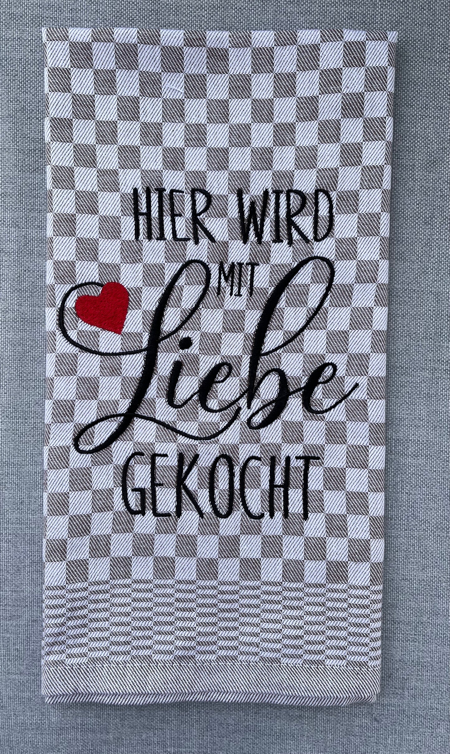 MIT LIEBE GEKOCHT - Geschirrtuch bestickt, Küchentuch, Küche, Geschenk, Geschenkidee, Einladung