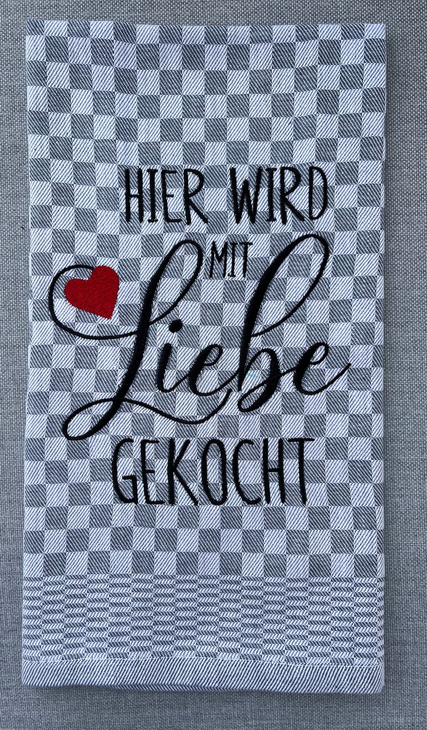 MIT LIEBE GEKOCHT - Geschirrtuch bestickt, Küchentuch, Küche, Geschenk, Geschenkidee, Einladung