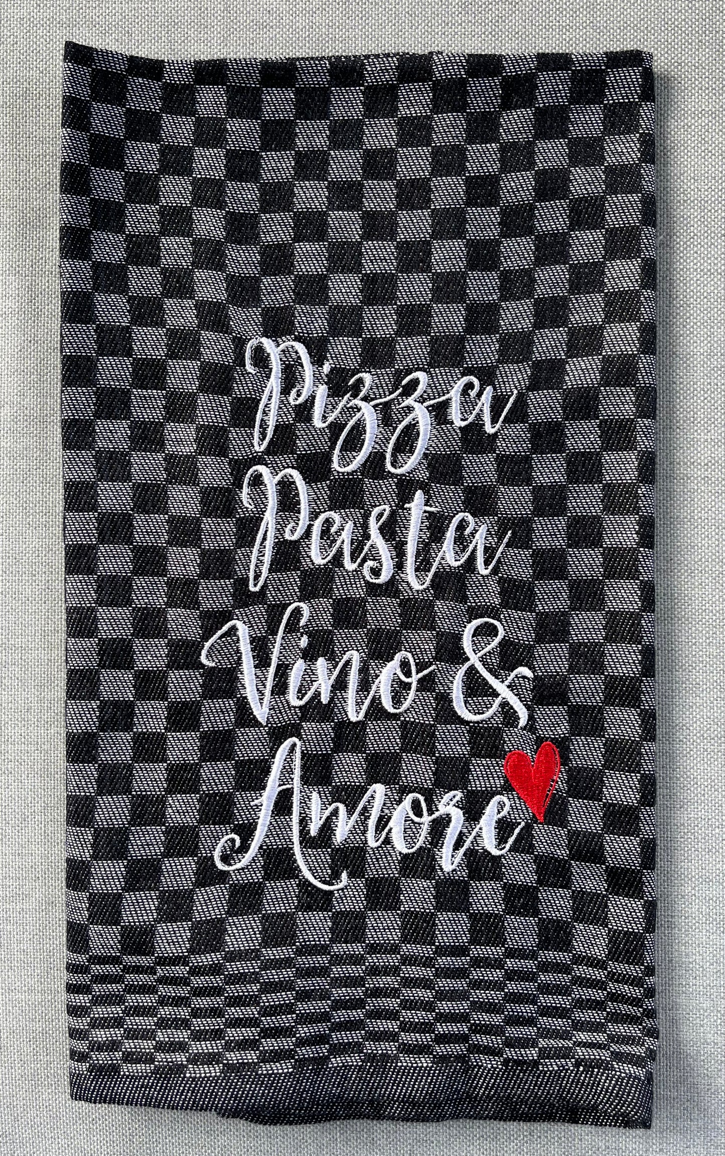 PIZZA,PASTA,VINO&AMORE - Geschirrtuch bestickt, Küchentuch, Küche, Geschenk, Geschenkidee, Einladung (Kopie)