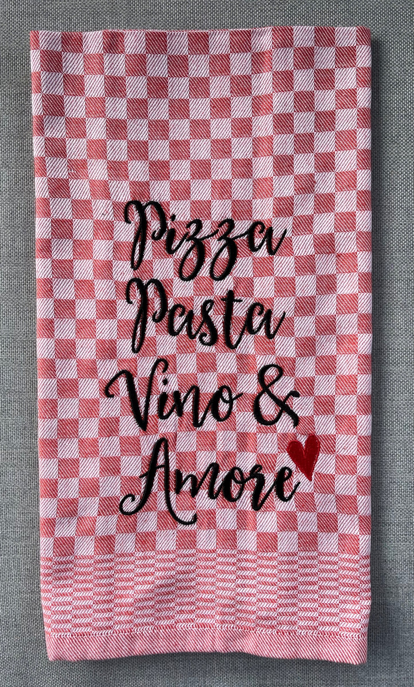 PIZZA,PASTA,VINO&AMORE - Geschirrtuch bestickt, Küchentuch, Küche, Geschenk, Geschenkidee, Einladung (Kopie)