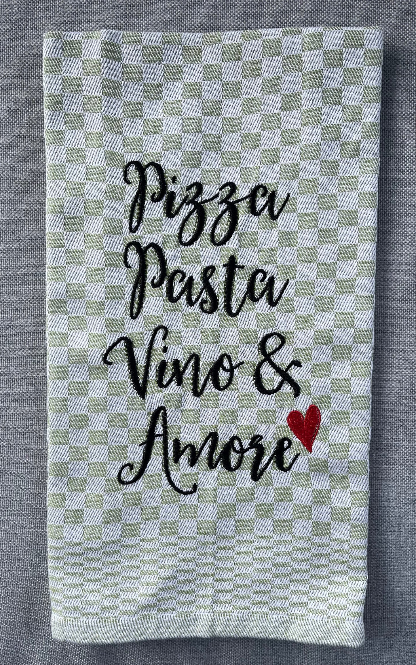 PIZZA,PASTA,VINO&AMORE - Geschirrtuch bestickt, Küchentuch, Küche, Geschenk, Geschenkidee, Einladung (Kopie)