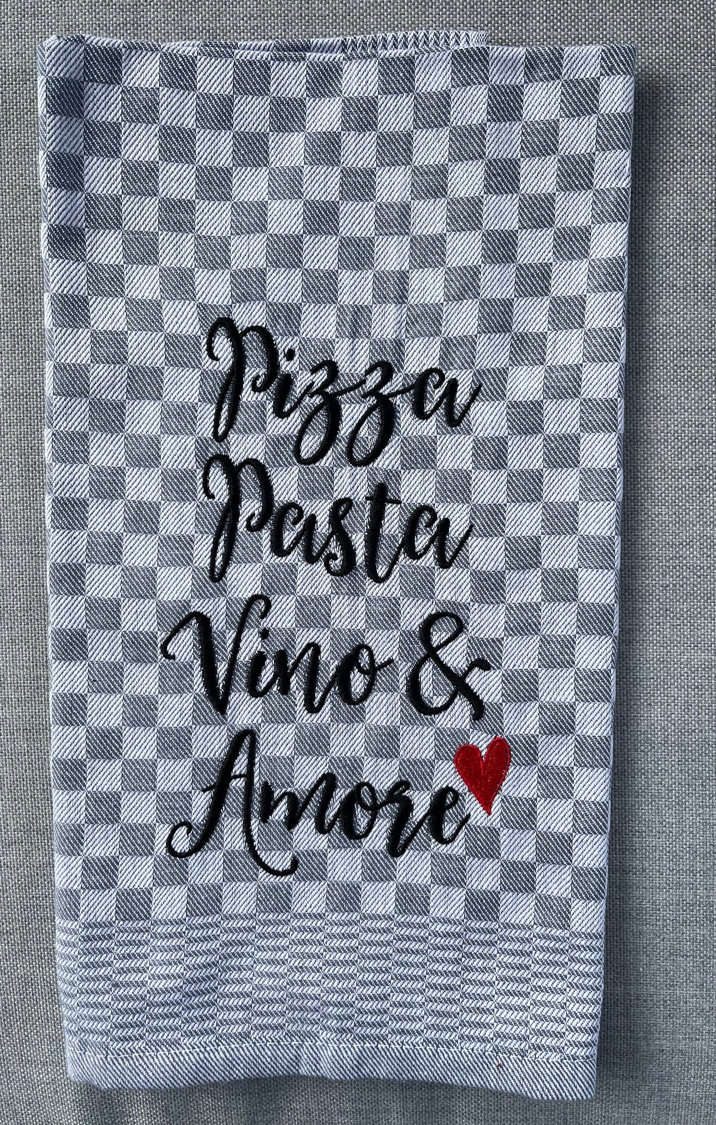 PIZZA,PASTA,VINO&AMORE - Geschirrtuch bestickt, Küchentuch, Küche, Geschenk, Geschenkidee, Einladung (Kopie)