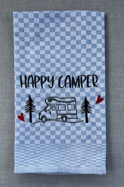 HAPPY CAMPER/WOHNMOBIL - Geschirrtuch bestickt, Küchentuch, Küche, Geschenk, Geschenkidee, Einladung