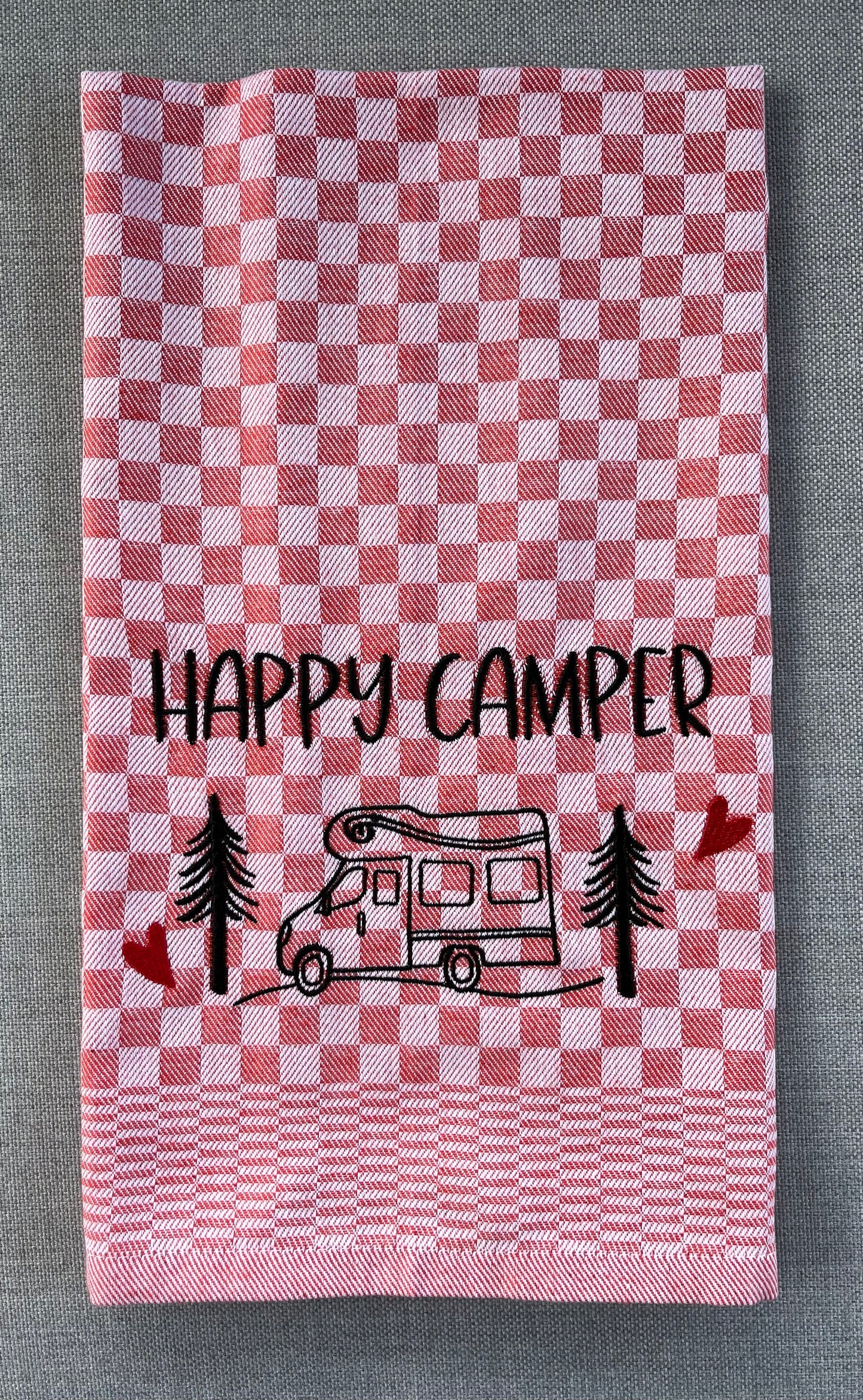 HAPPY CAMPER/WOHNMOBIL - Geschirrtuch bestickt, Küchentuch, Küche, Geschenk, Geschenkidee, Einladung