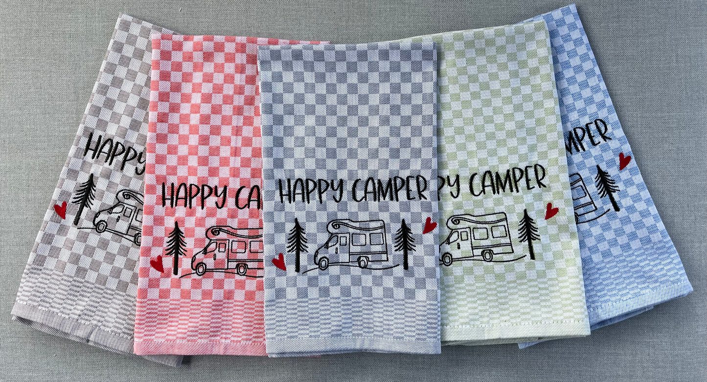 HAPPY CAMPER/WOHNMOBIL - Geschirrtuch bestickt, Küchentuch, Küche, Geschenk, Geschenkidee, Einladung