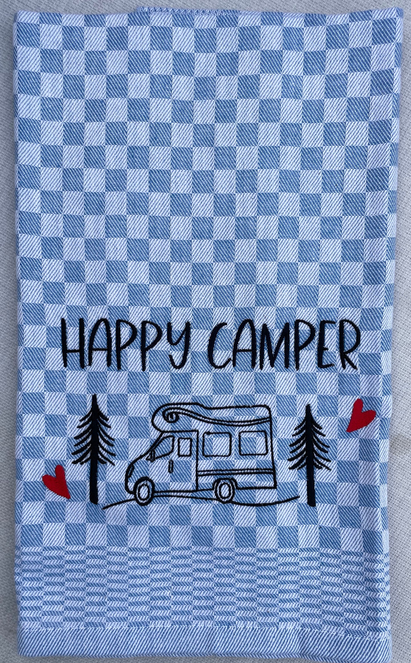 Geschirrtuch bestickt, Küchentuch, Happy Camper / Wohnmobil, Küche, Geschenk, Geschenkidee, Einladung