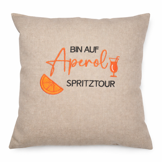 Kissenbezug Zierkissen 40x40 bestickt Baumwolle - Deko für Wohnzimmer Geschenk für Aperol Fans