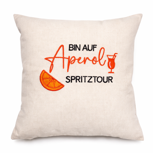 Kissenbezug Zierkissen 40x40 bestickt Baumwolle - Deko für Wohnzimmer Geschenk für Aperol Fans