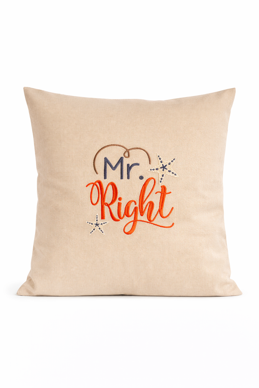 Kissenbezug - bestickt -Mr Right -  Geschenk-Hochzeit - WOHNACCESSOIRES
