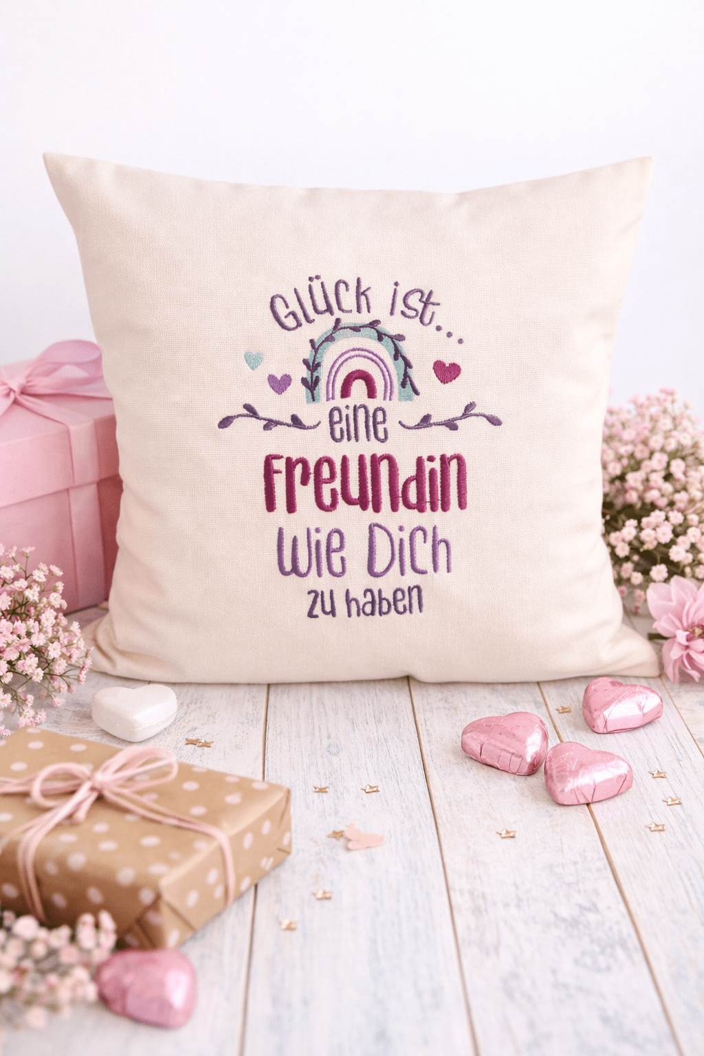 Kissenbezug Zierkissen 40x40 bestickt Baumwolle - Deko für Wohnzimmer Geschenk für Freundin