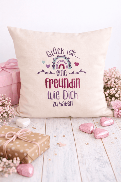 Kissenbezug Zierkissen 40x40 bestickt Baumwolle - Deko für Wohnzimmer Geschenk für Freundin