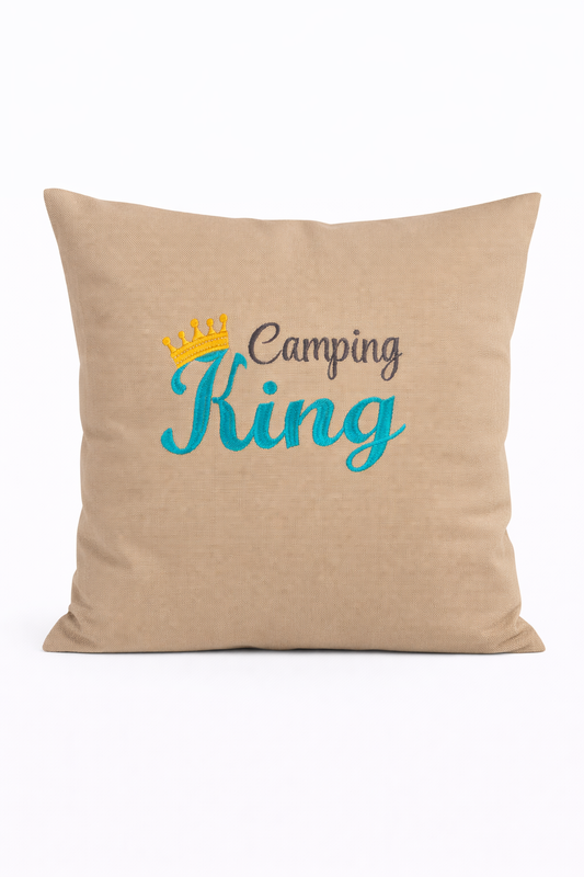 Kissenbezug - bestickt - Camping King-Geschenk-WOHNACCESSOIRES
