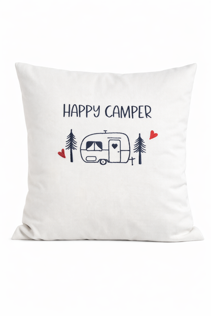 Kissenbezug Zierkissen 40x40 bestickt Baumwolle - Deko für Wohnzimmer Geschenk für Camper mit Wohnwagen