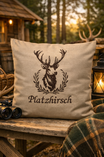 Dieser bestickte Kissenbezug ist eine liebevolle Geschenkidee und ein hochwertiges Mitbringsel für alle Waldliebhaber, Jäger und Liebhaber des Landhausstil&nbsp;