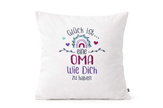 Kissenbezug - bestickt -Glück Oma - Geschenk-Oma-Großmutter-WOHNACCESSOIRES